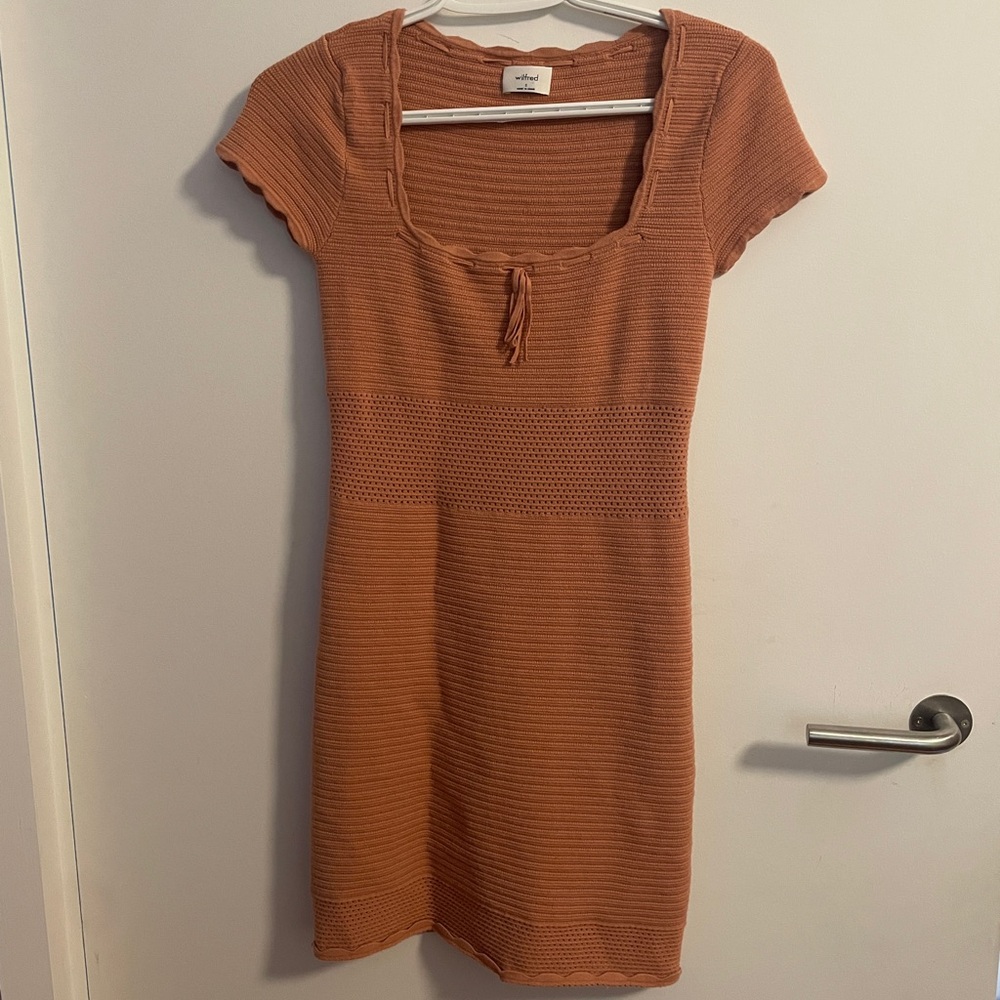 aritzia wilfred Brown and Orange Ribbed Sheath Mini Dress